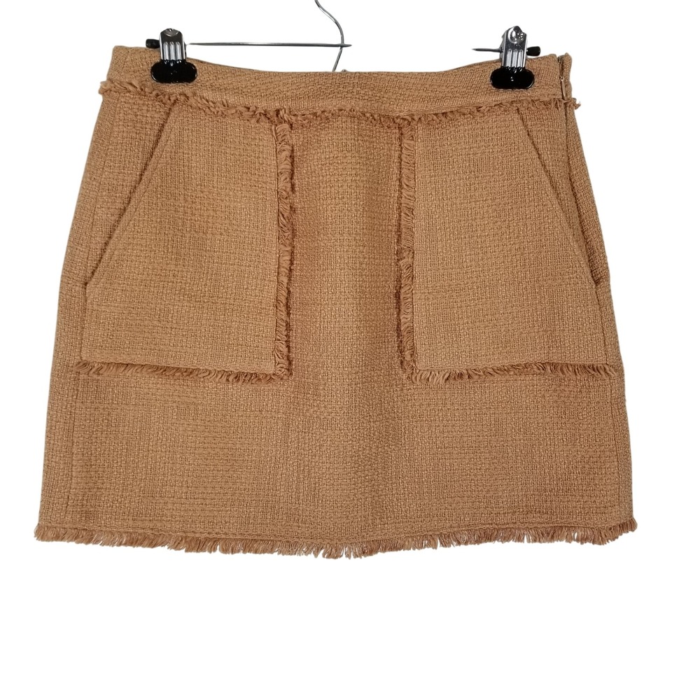Cinq a Sept Tan Cotton Tweed Fringe Mini Skirt Camel Tous Les‎ Jours Size 8